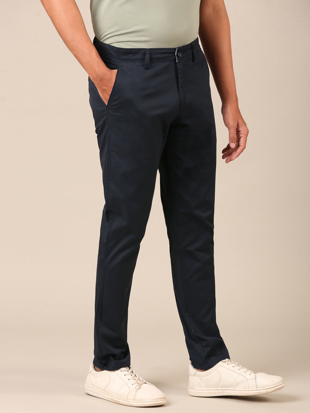 Cotton Slim Fit Pant: Navy Blue