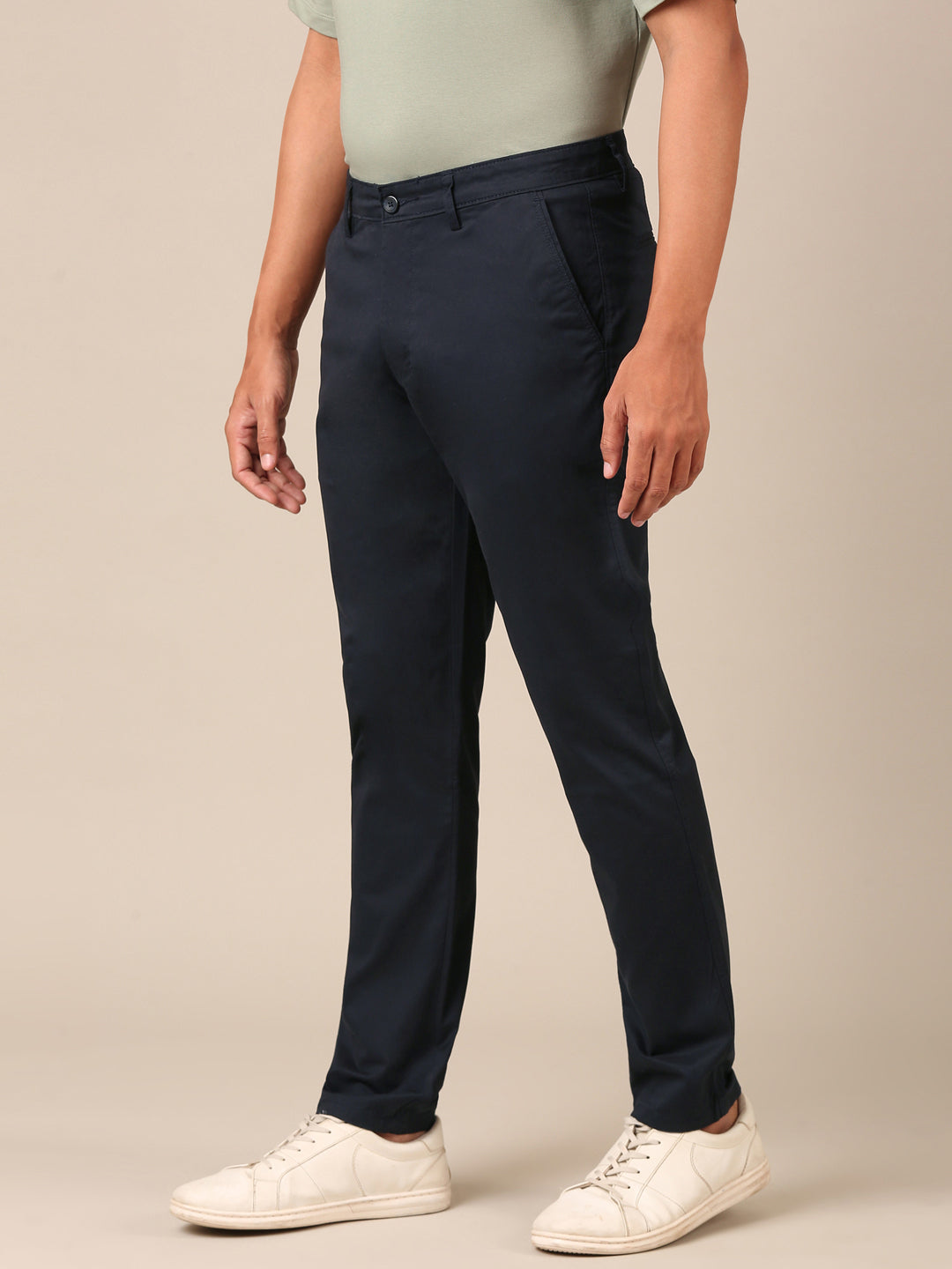 Cotton Slim Fit Pant: Navy Blue