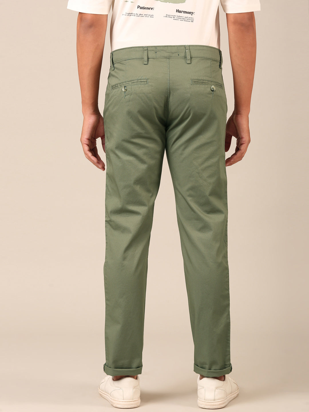 Cotton Slim Fit Pant: Muted Olive Green