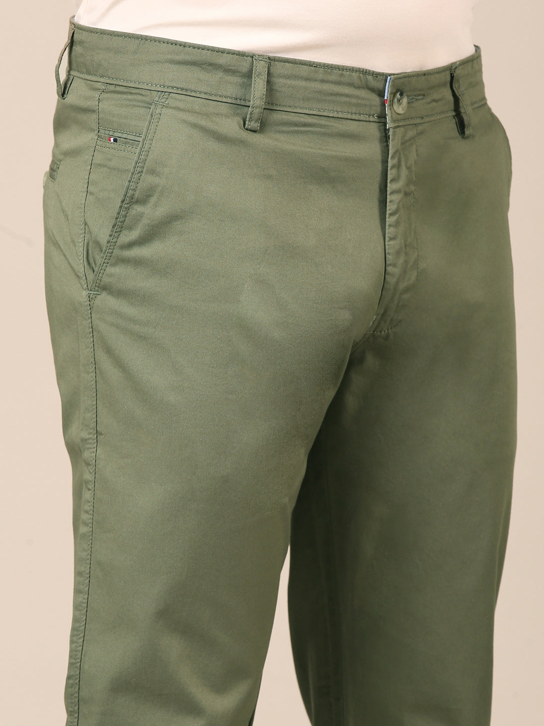 Cotton Slim Fit Pant: Muted Olive Green