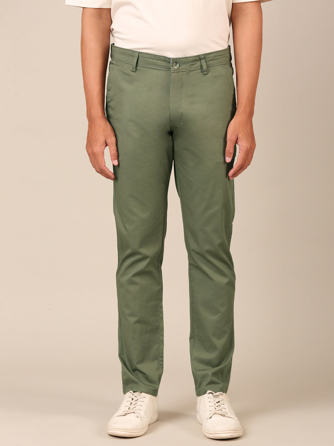 Cotton Slim Fit Pant: Muted Olive Green