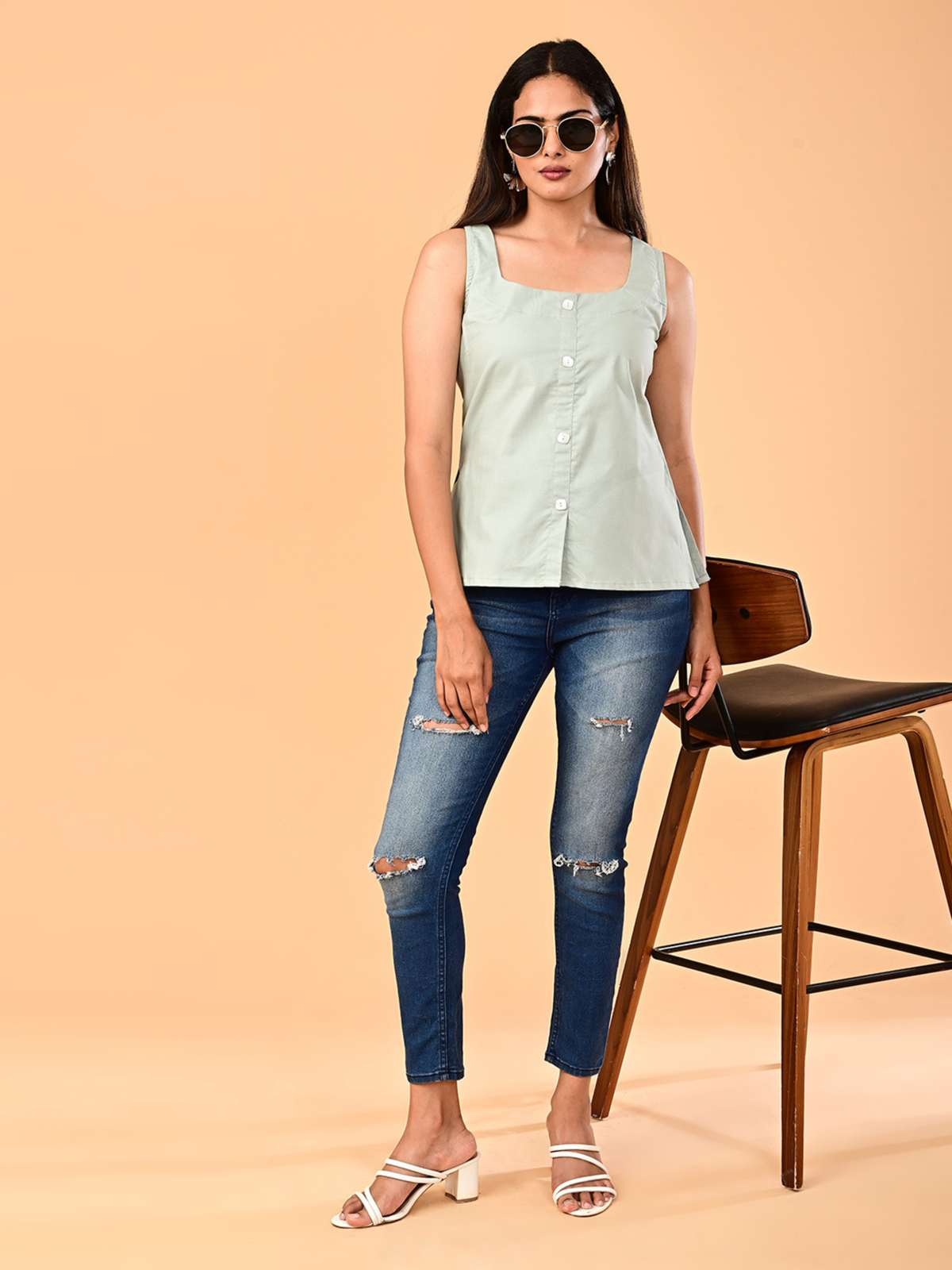 Women’s Light Sage Green Square-Neck Tank Top