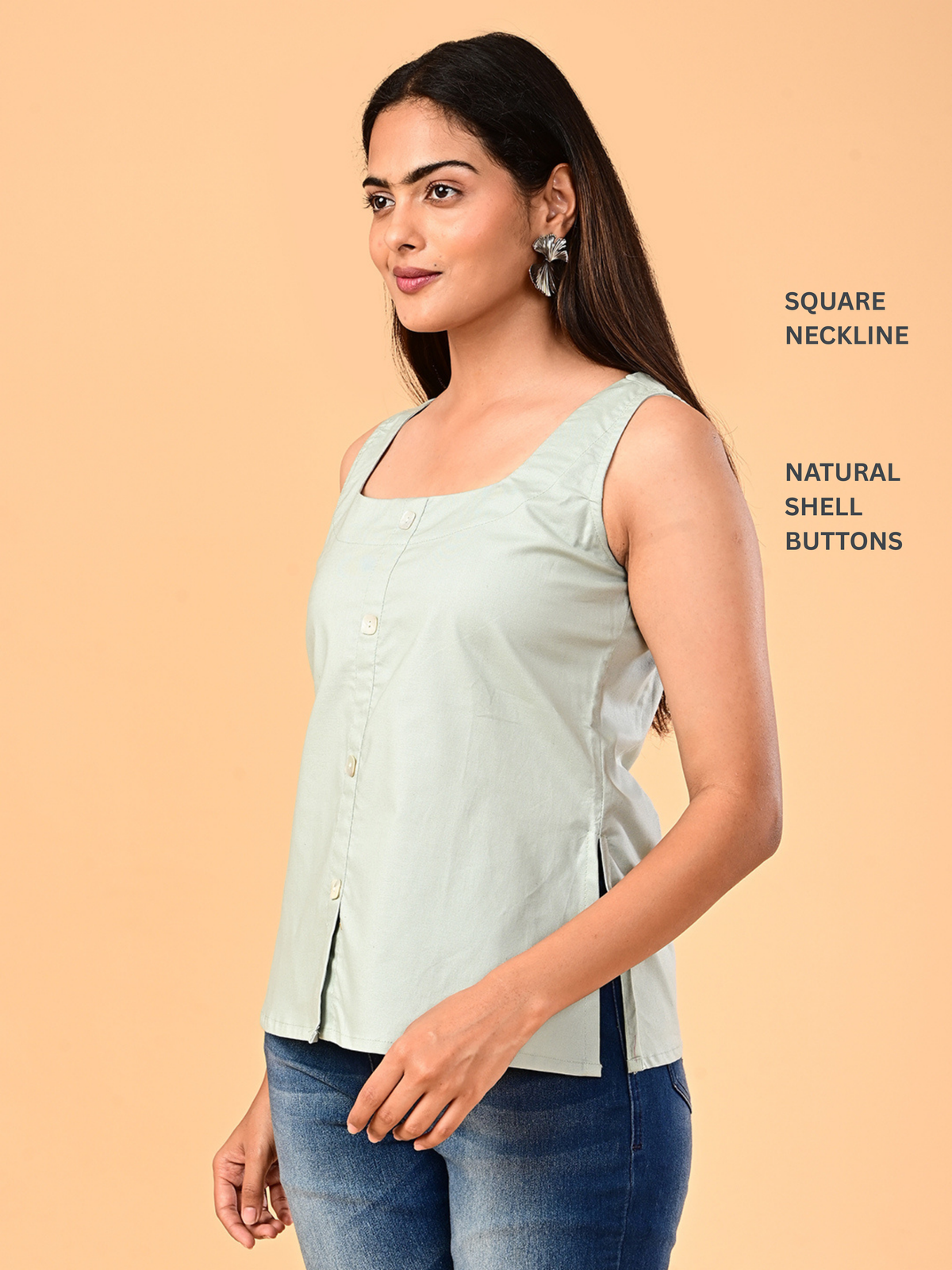Women’s Light Sage Green Square-Neck Tank Top