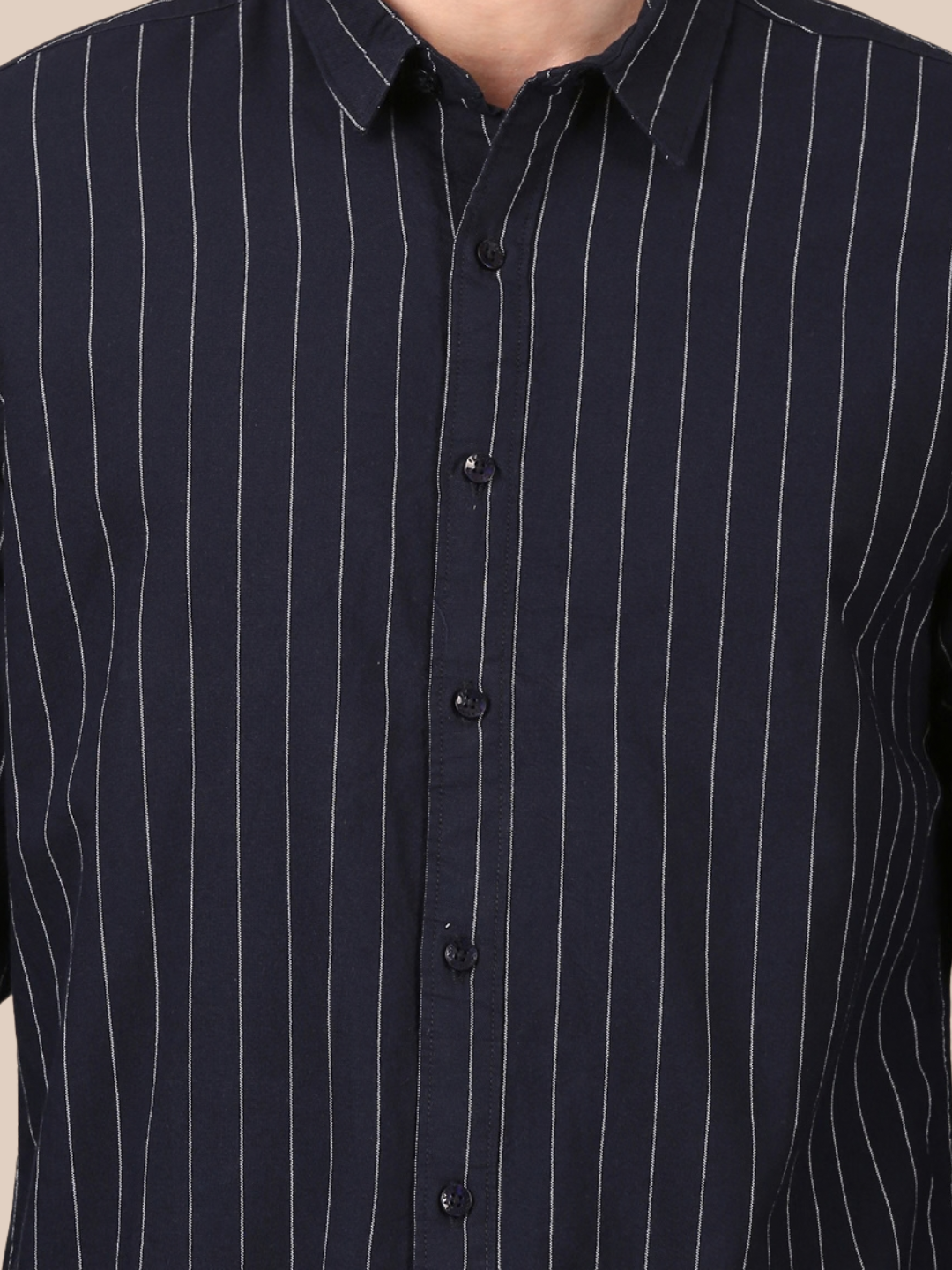 Cotton Stripes Shirt: Navy Blue