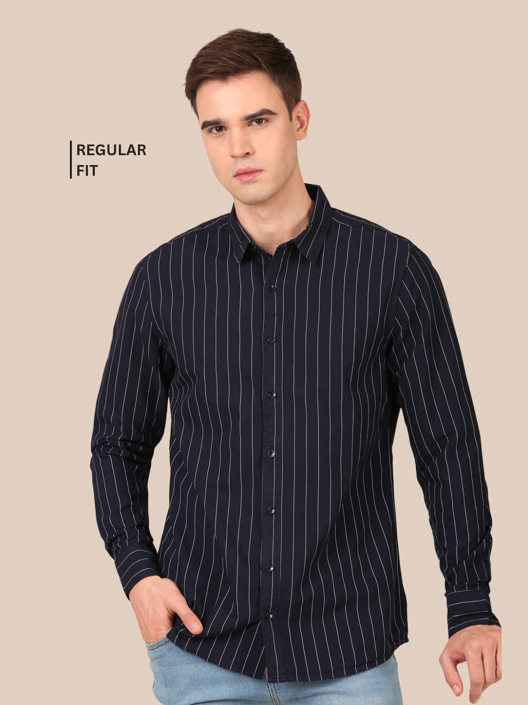 Cotton Stripes Shirt: Navy Blue