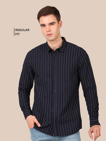 Cotton Stripes Shirt: Navy Blue