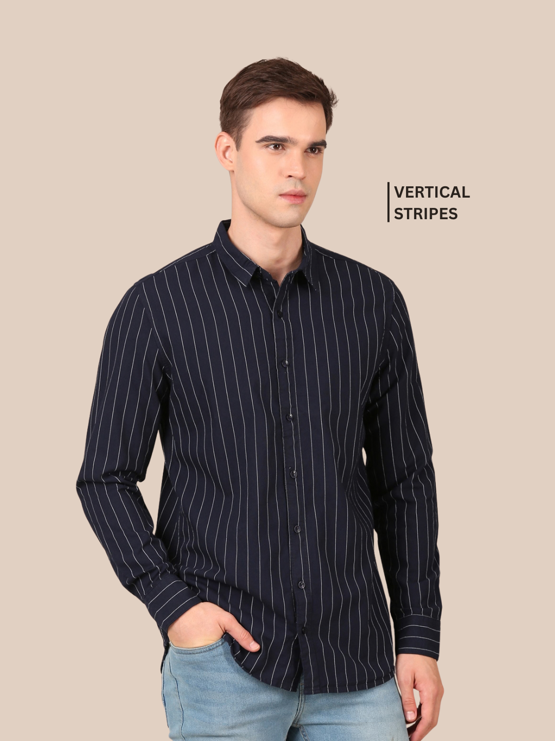 Cotton Stripes Shirt: Navy Blue