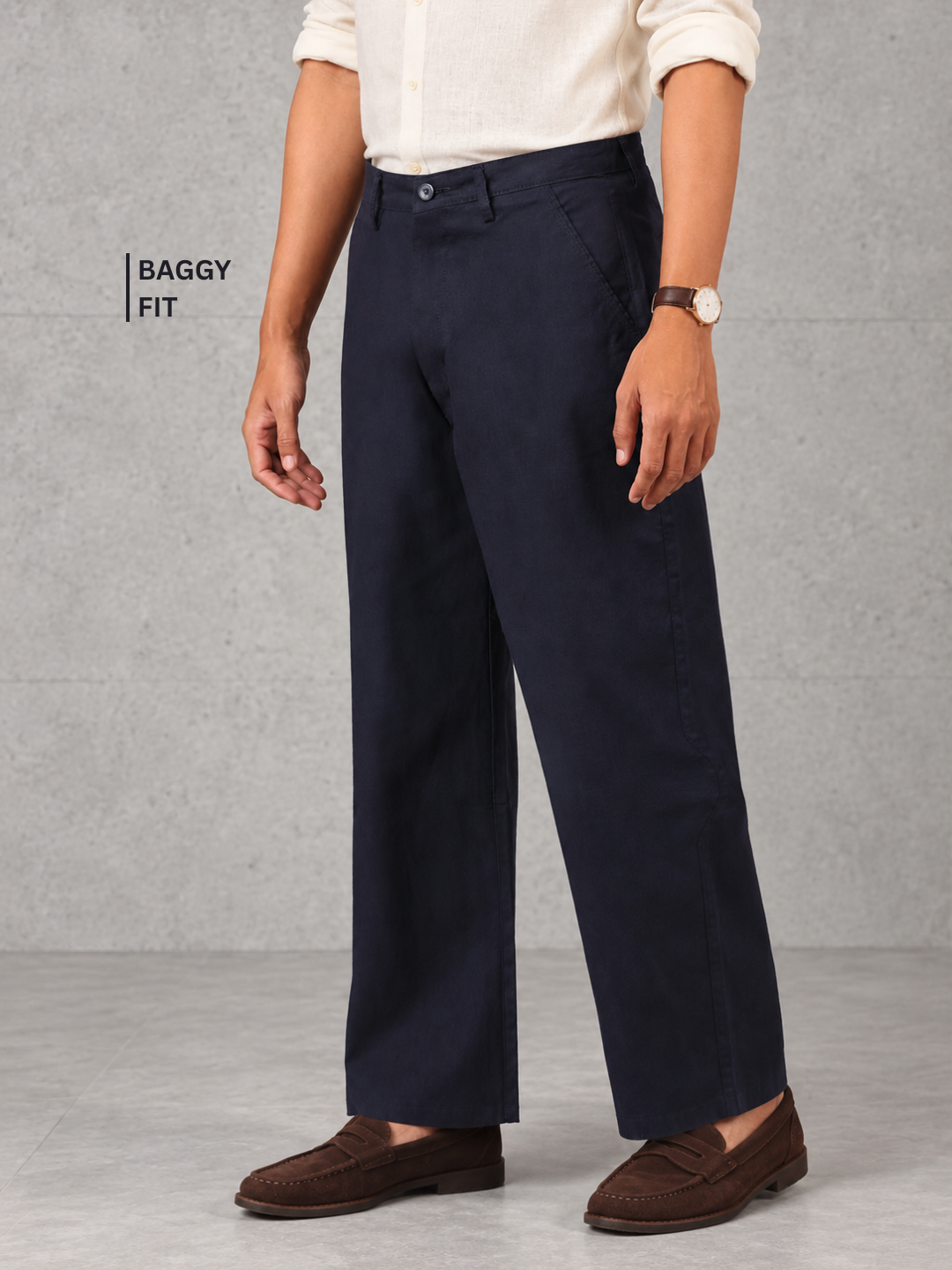 Linen Blend Baggy Pant: Navy Blue