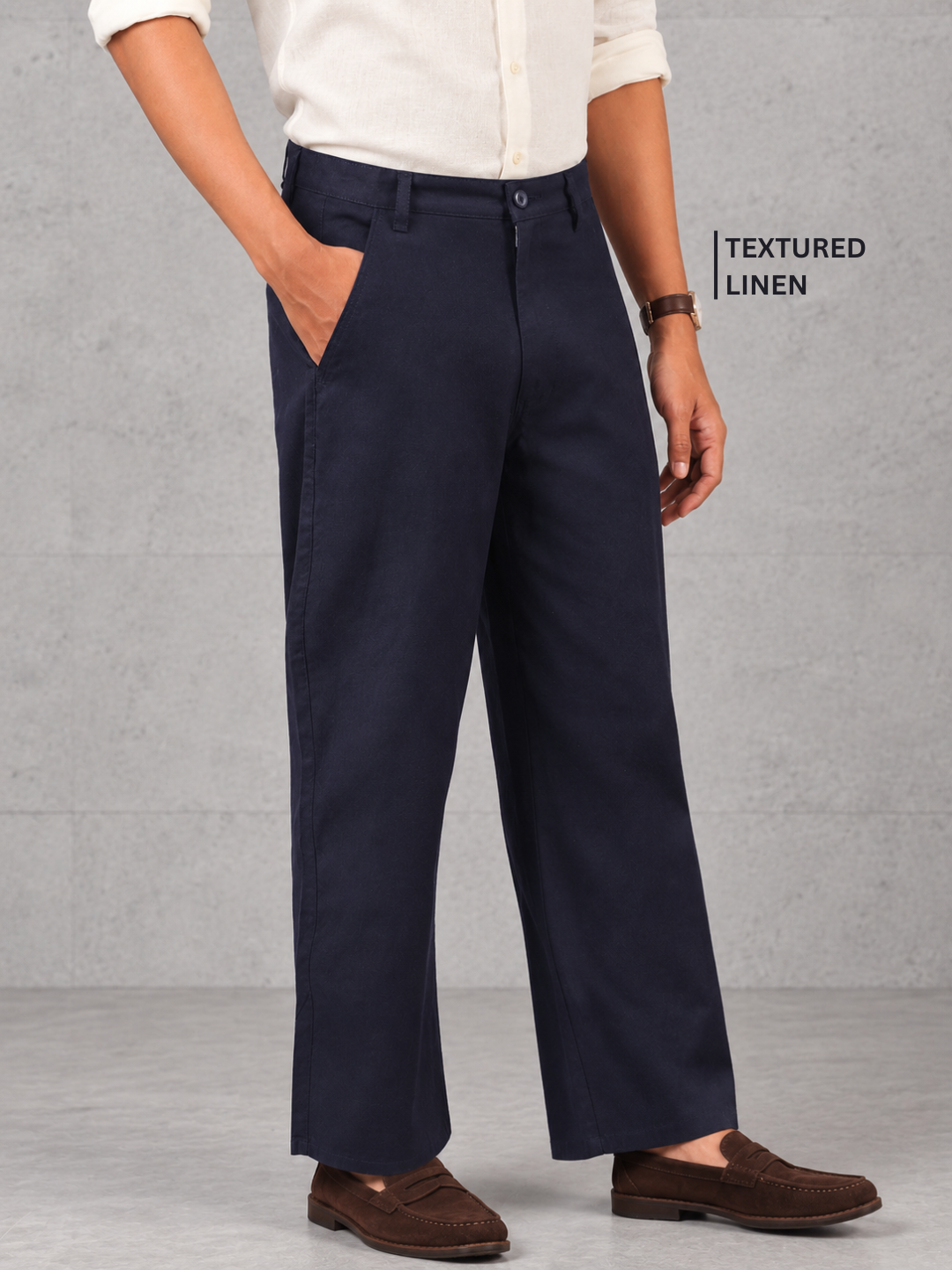 Linen Blend Baggy Pant: Navy Blue
