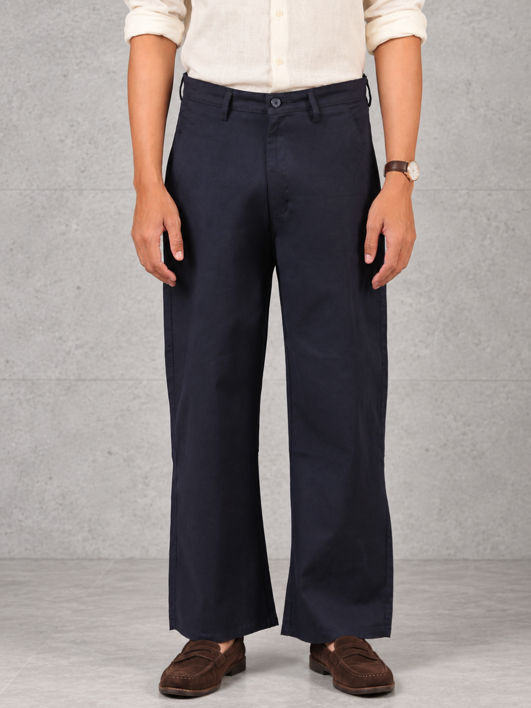 Linen Blend Baggy Pant: Navy Blue
