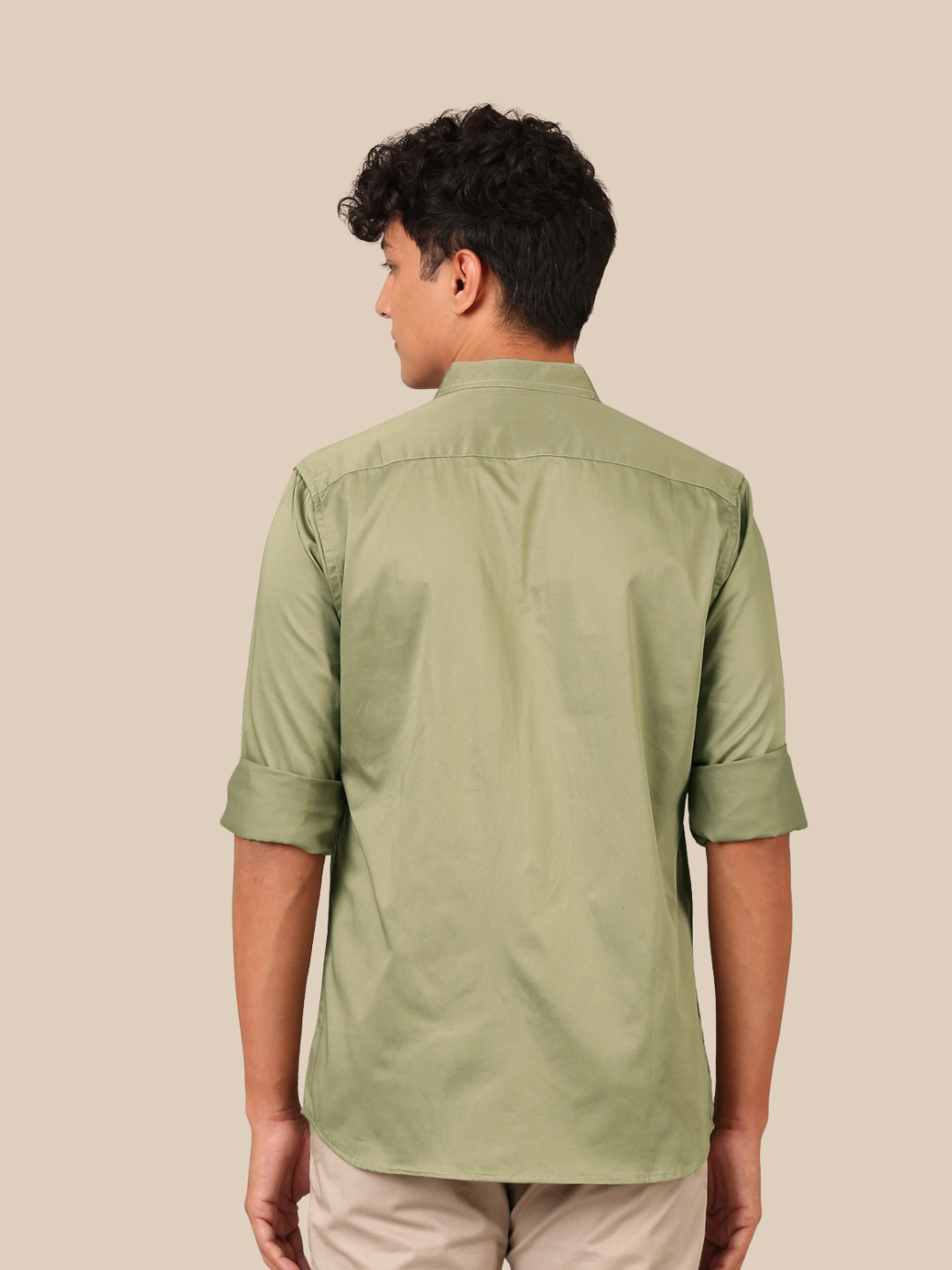 Cotton Satin Shirt: Light Olive Green