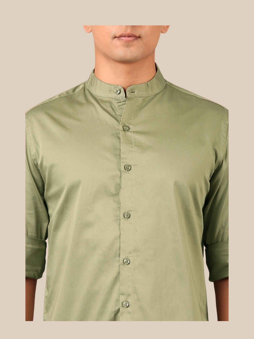 Cotton Satin Shirt: Light Olive Green