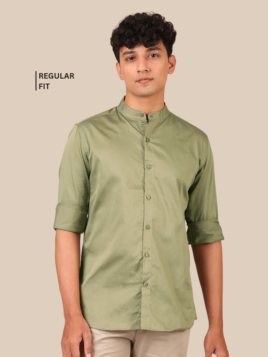 Cotton Satin Shirt: Light Olive Green