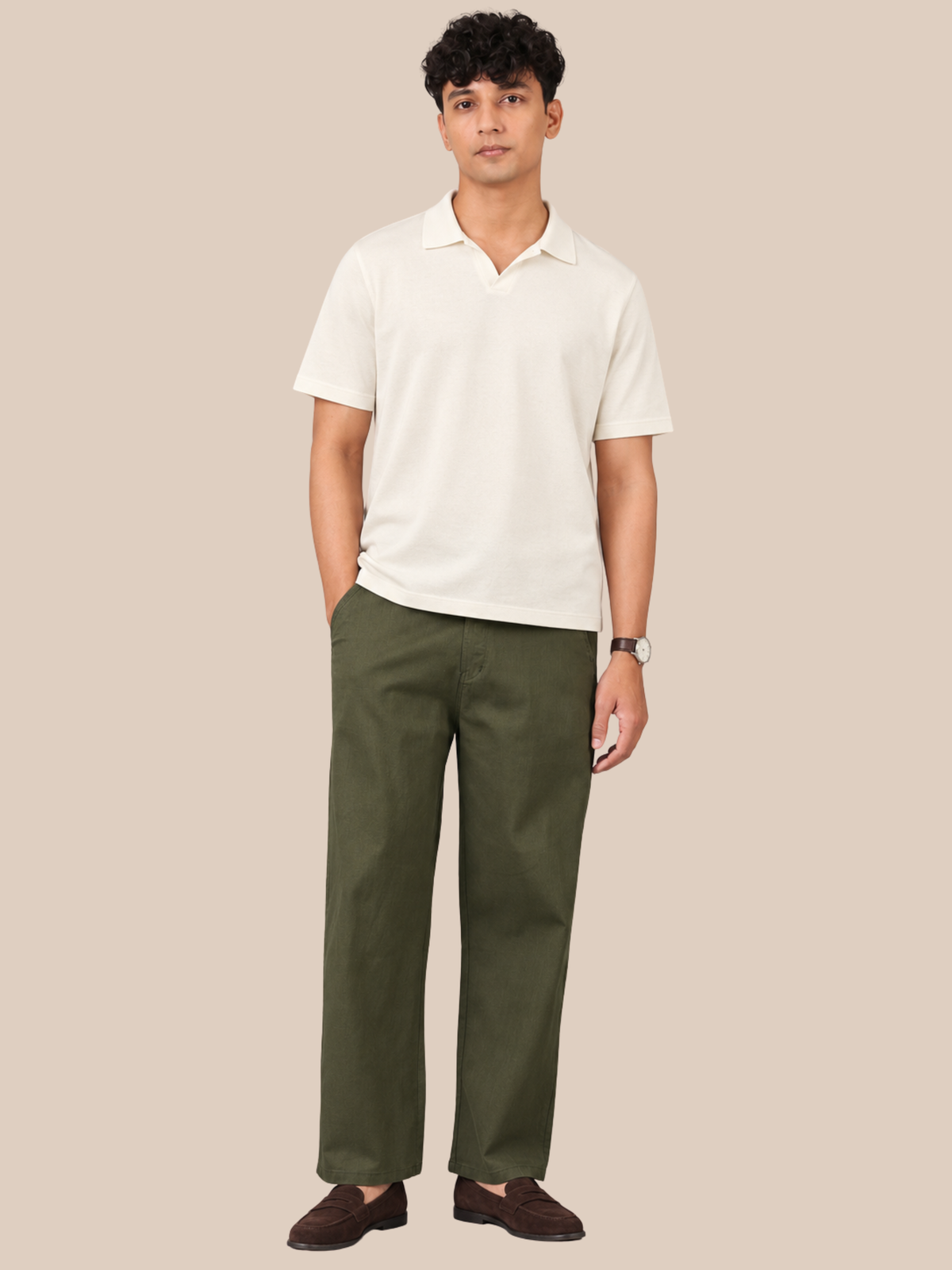 Linen Blend Baggy Pant: Olive Green