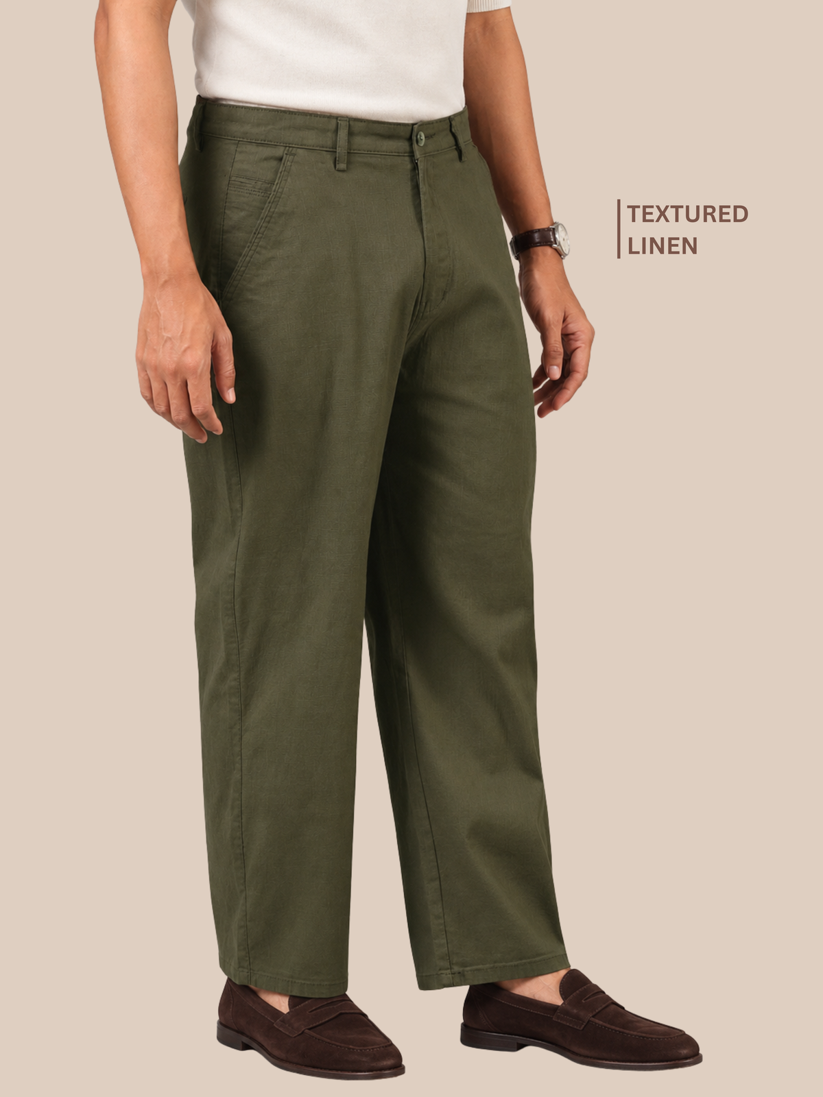 Linen Blend Baggy Pant: Olive Green