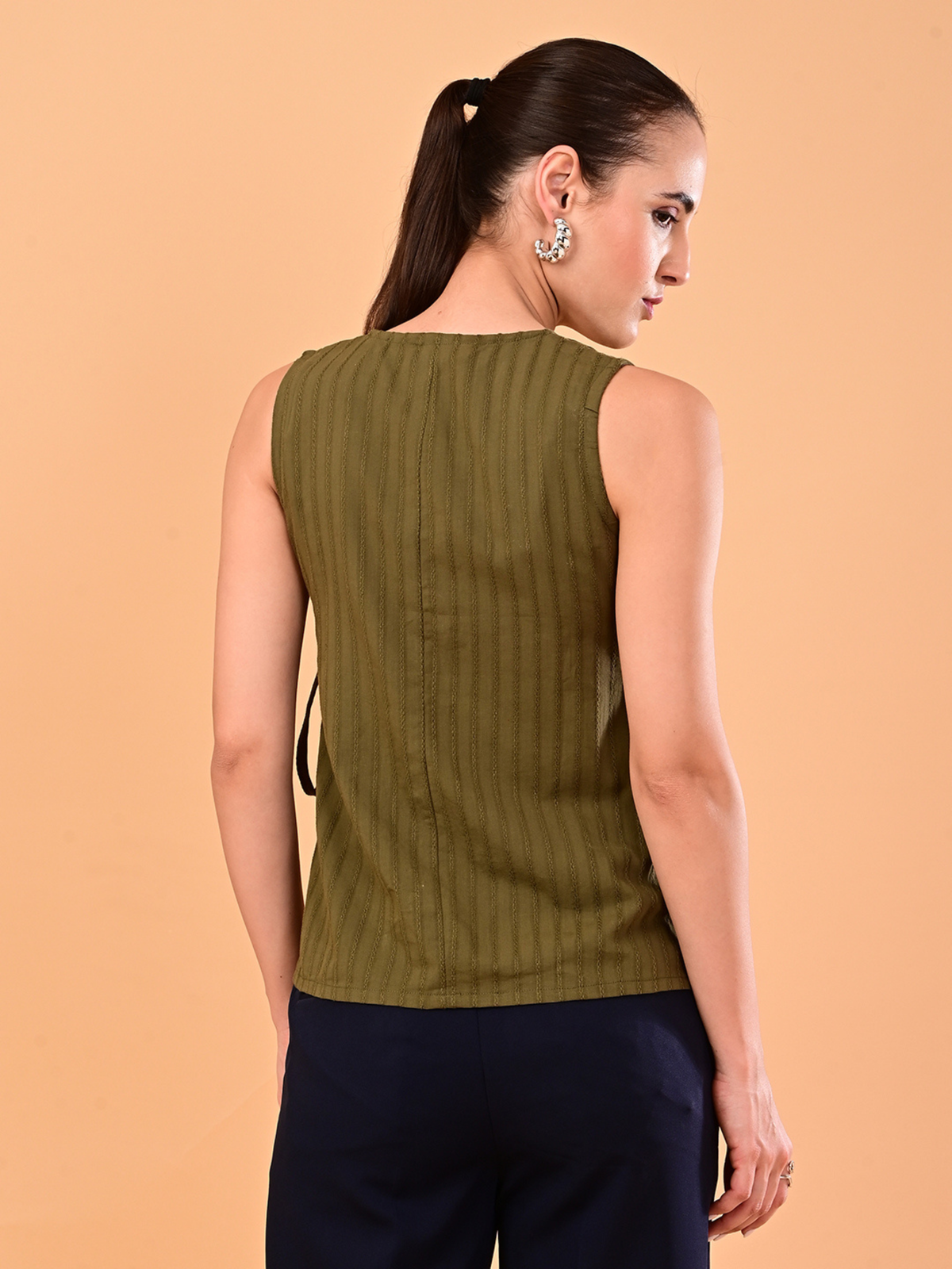 Women’s Olive Green Textured Side-Tie Wrap Top