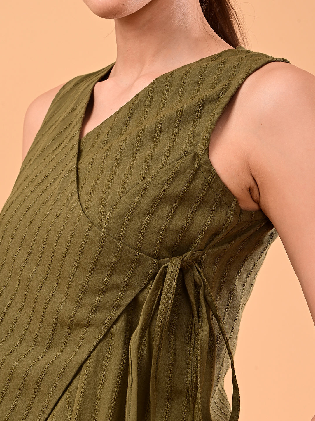 Women’s Olive Green Textured Side-Tie Wrap Top