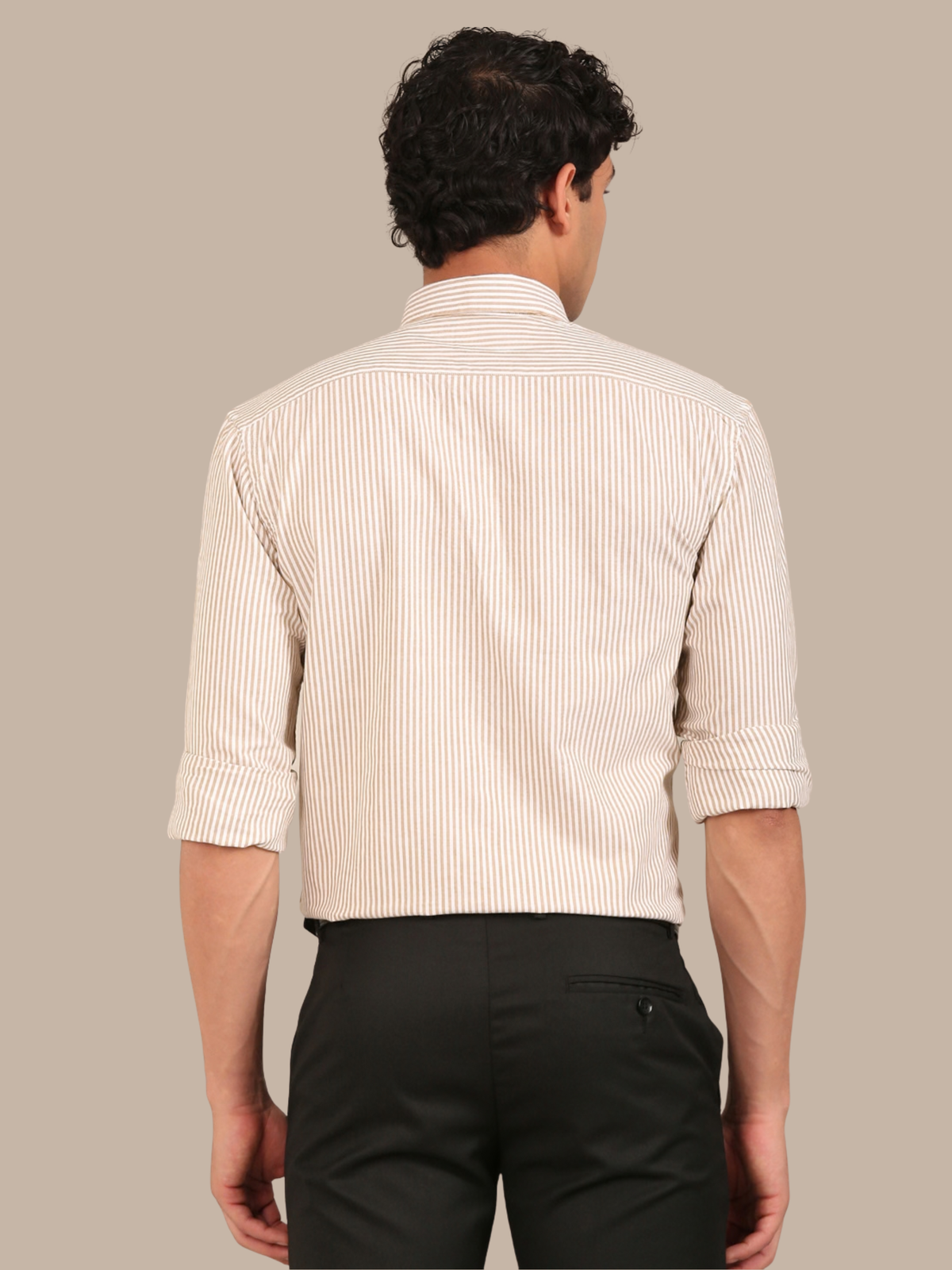 Cotton Stripes Shirt: Tan