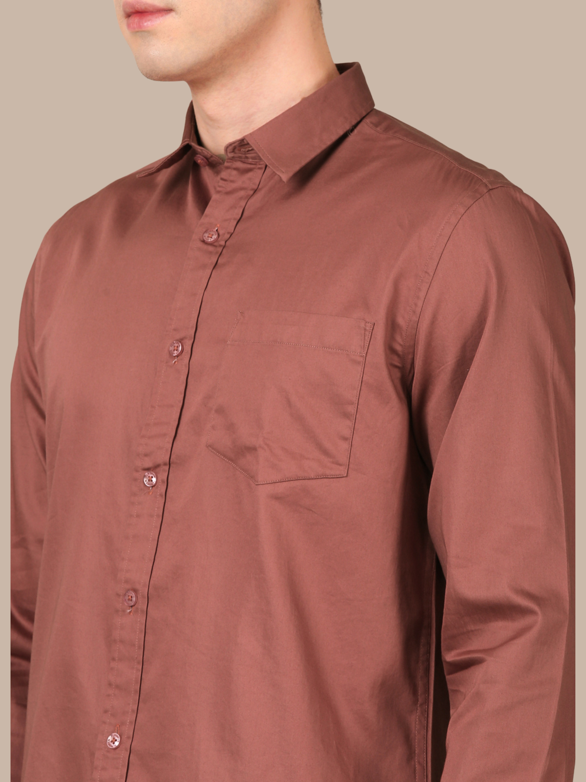 Cotton Satin Solid Shirt: Rosewood Brown