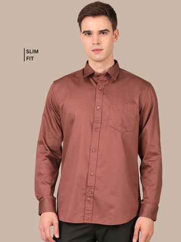 Cotton Satin Solid Shirt: Rosewood Brown