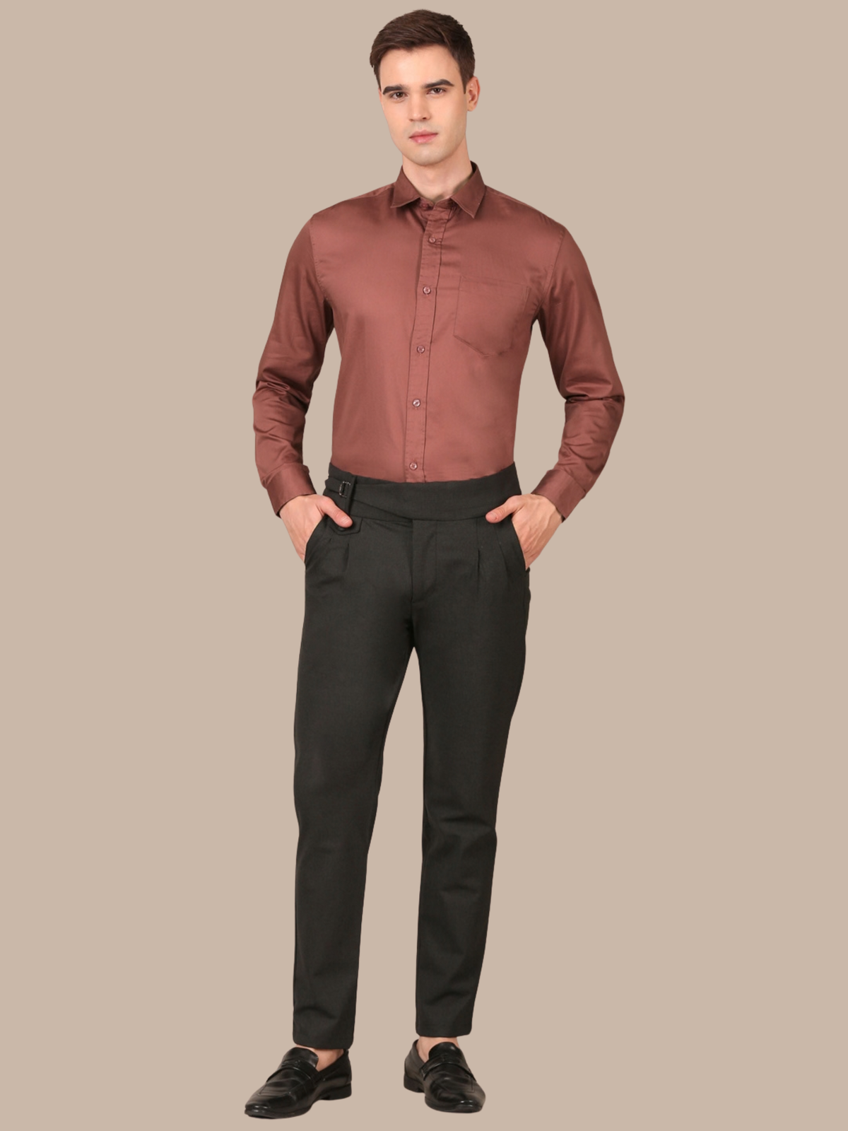 Cotton Satin Solid Shirt: Rosewood Brown