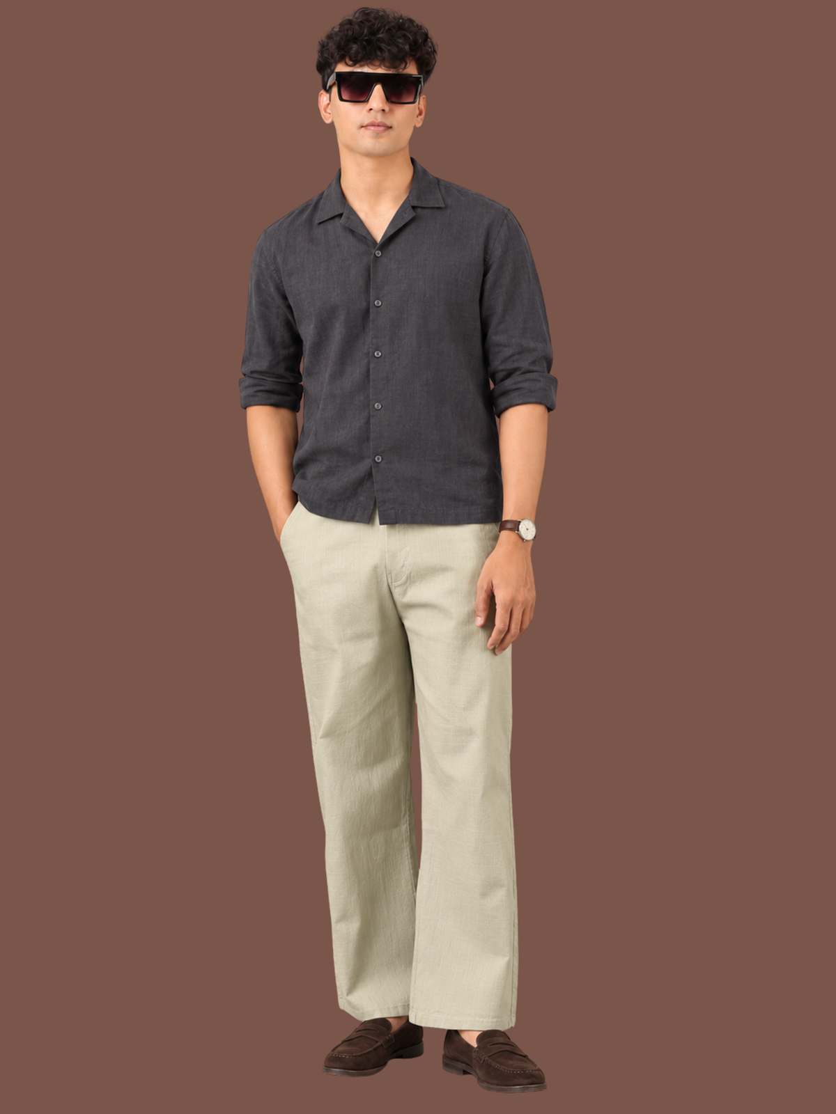 Linen Blend Baggy Pant: Sage Green