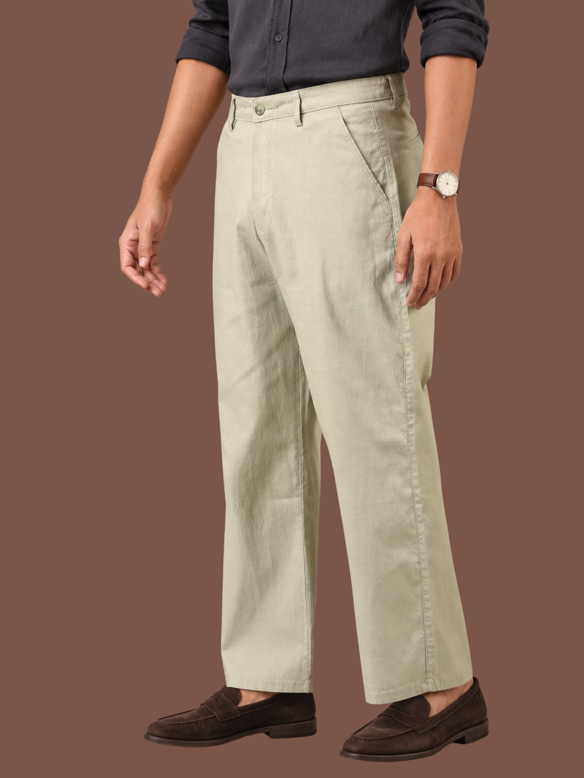 Linen Blend Baggy Pant: Sage Green