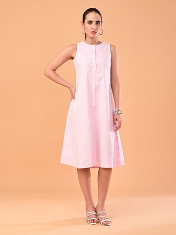 Women’s Soft Pink Sleeveless Button-Front Midi Dress
