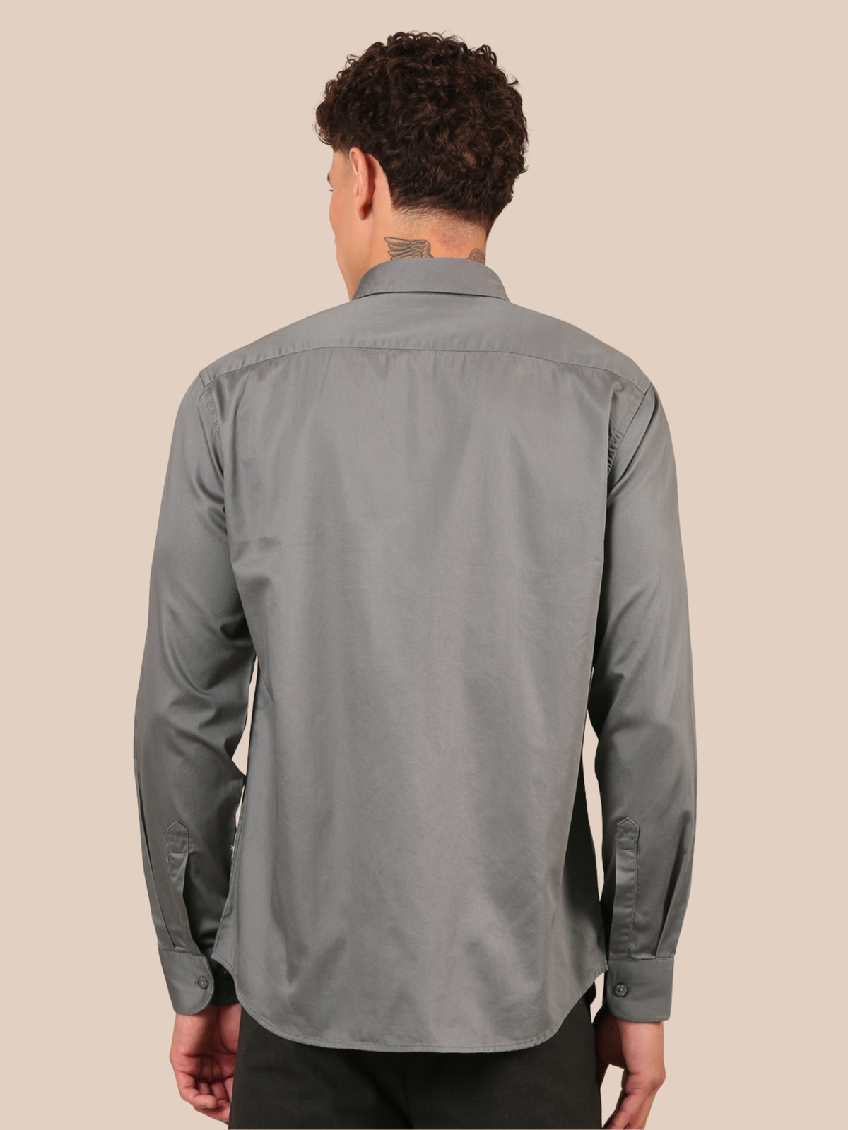 Cotton Satin Solid Shirt: Steel Grey