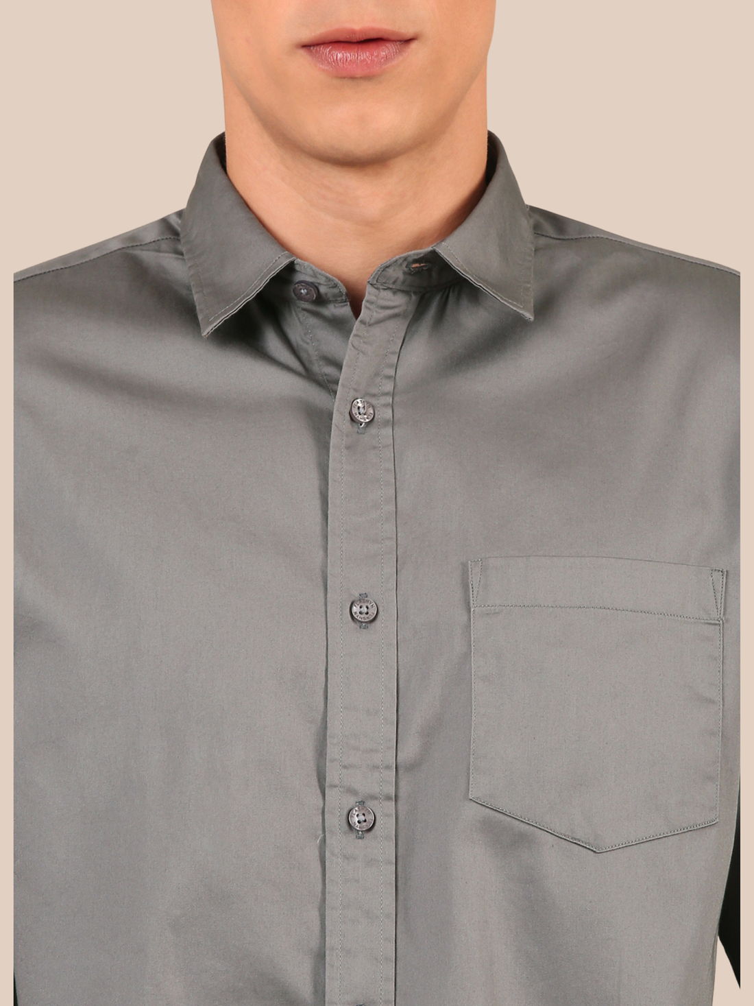 Cotton Satin Solid Shirt: Steel Grey