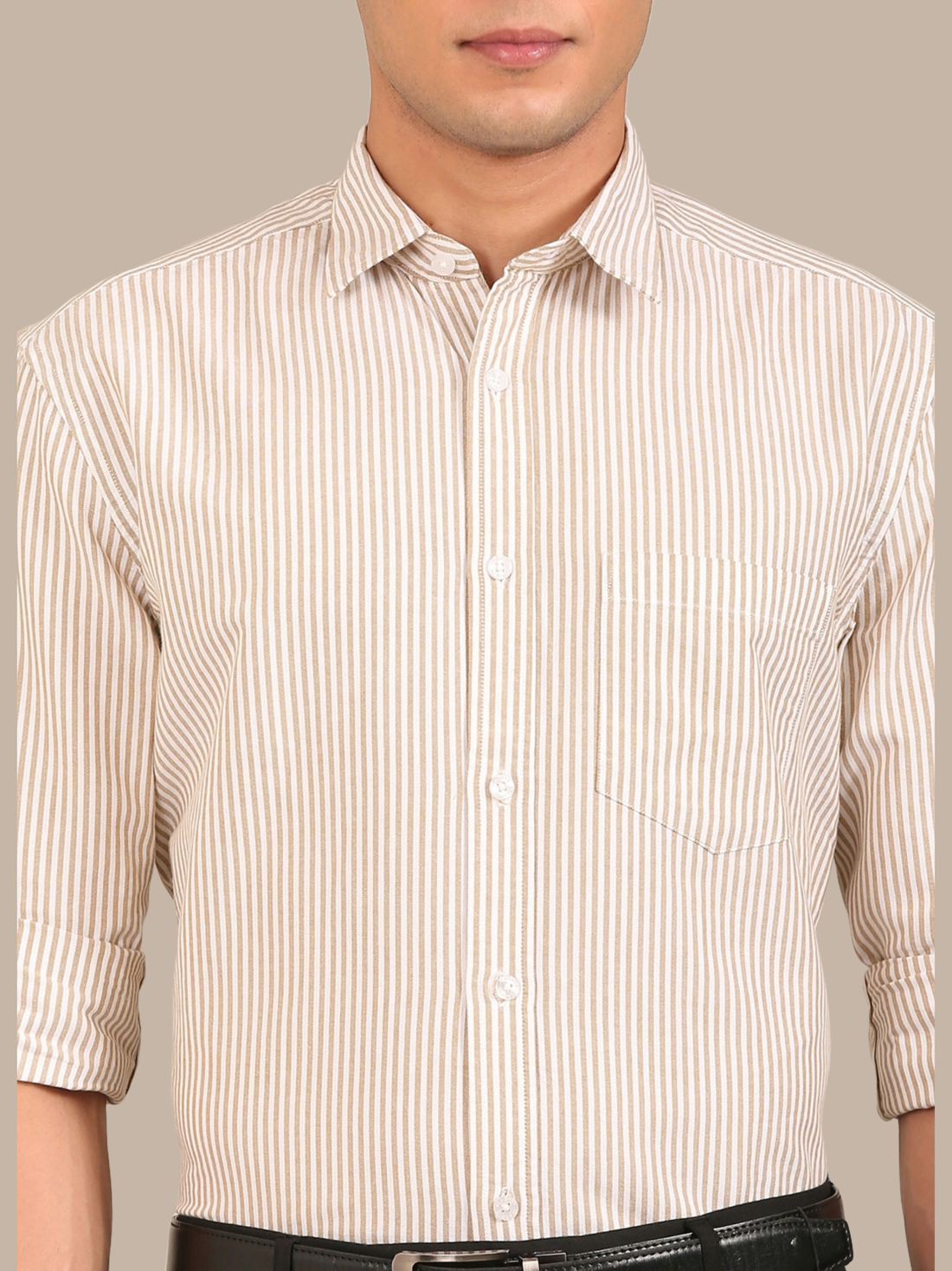 Cotton Stripes Shirt: Tan