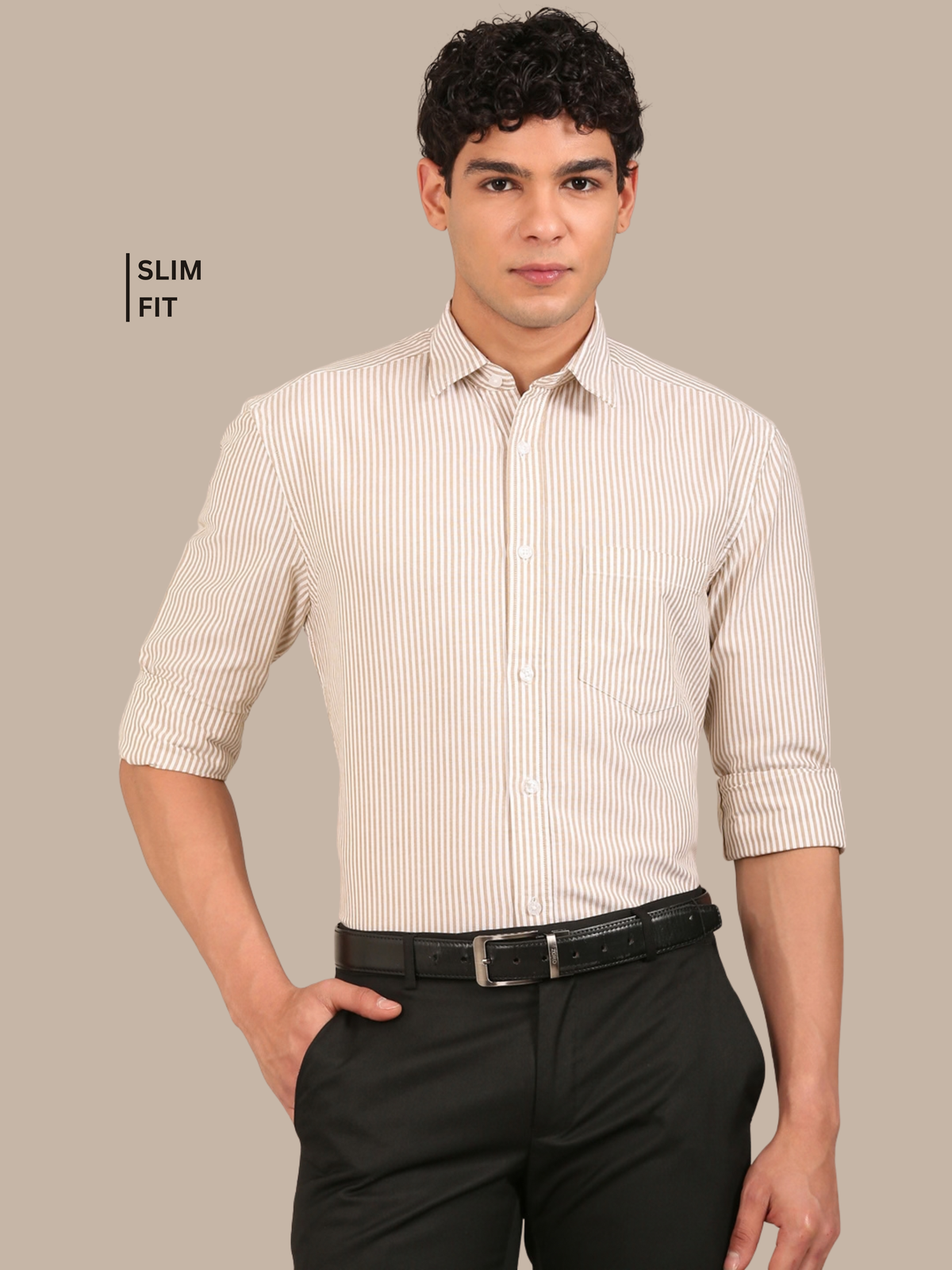 Cotton Stripes Shirt: Tan