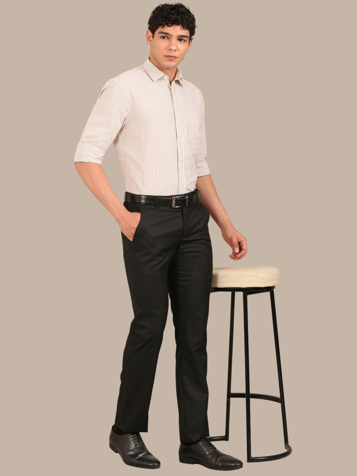 Cotton Stripes Shirt: Tan