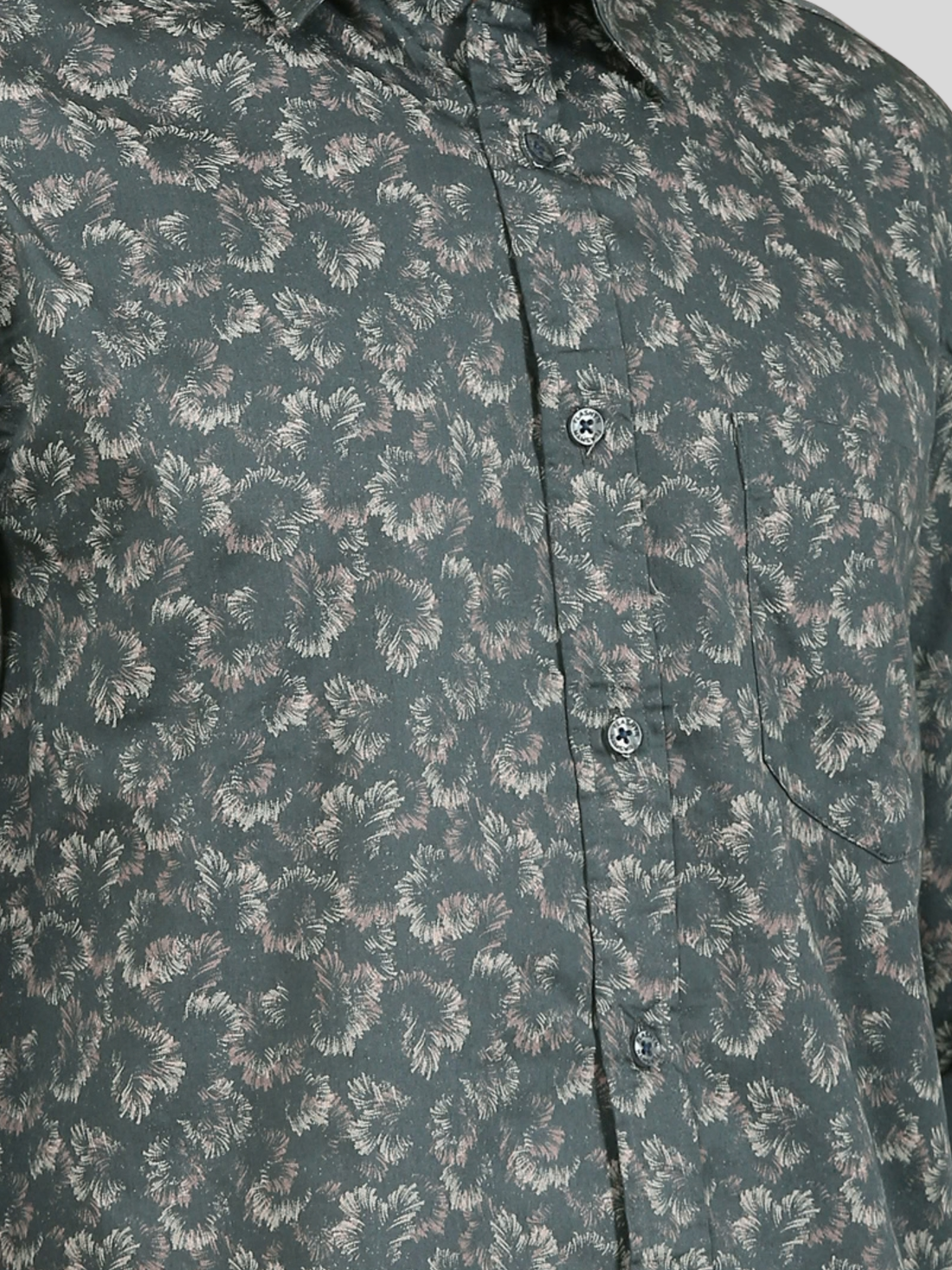 Cotton Satin Floral Shirt: Teal Green