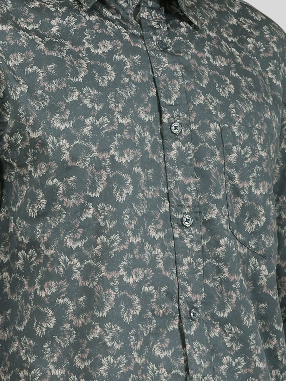 Cotton Satin Floral Shirt: Teal Green