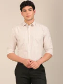 tan and white stripe shirt men slim fit cotton