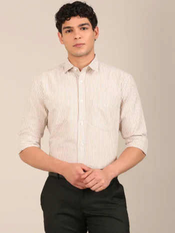 tan and white stripe shirt men slim fit cotton