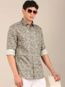 slim fit printed shirt for men in beige