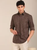 slim fit leaf printed shirt for men
