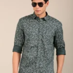 Flashyn slim fit teal green floral shirt for men front view