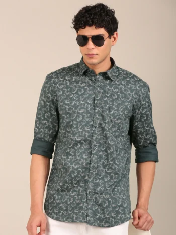 Flashyn slim fit teal green floral shirt for men front view