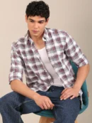 mauve brown check shirt men