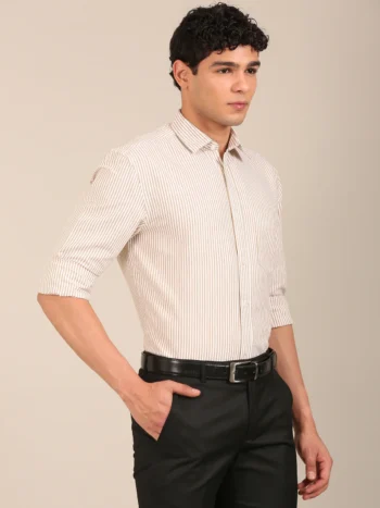men slim fit stripe shirt tan full sleeve side