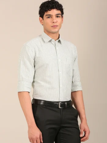 Slim Fit Stripe Shirt for Men – Mint Green Cotton
