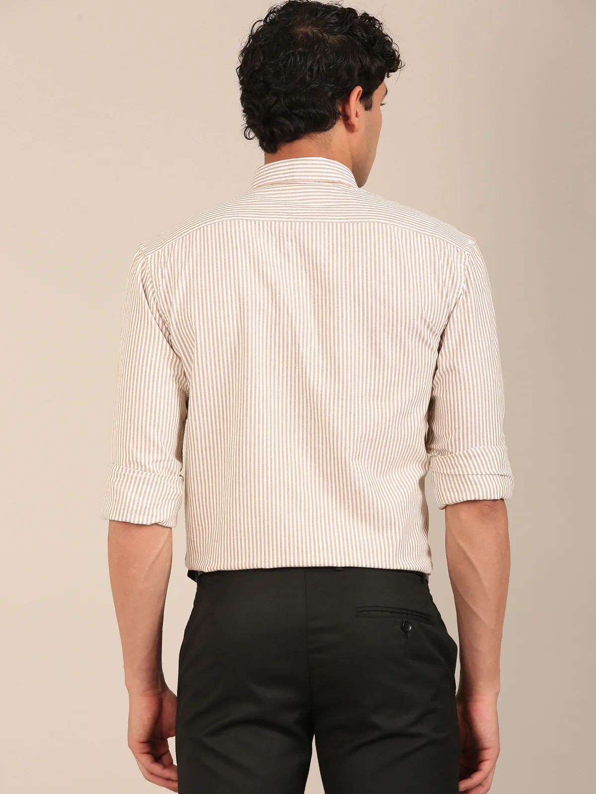 cotton stripe shirt for men tan back
