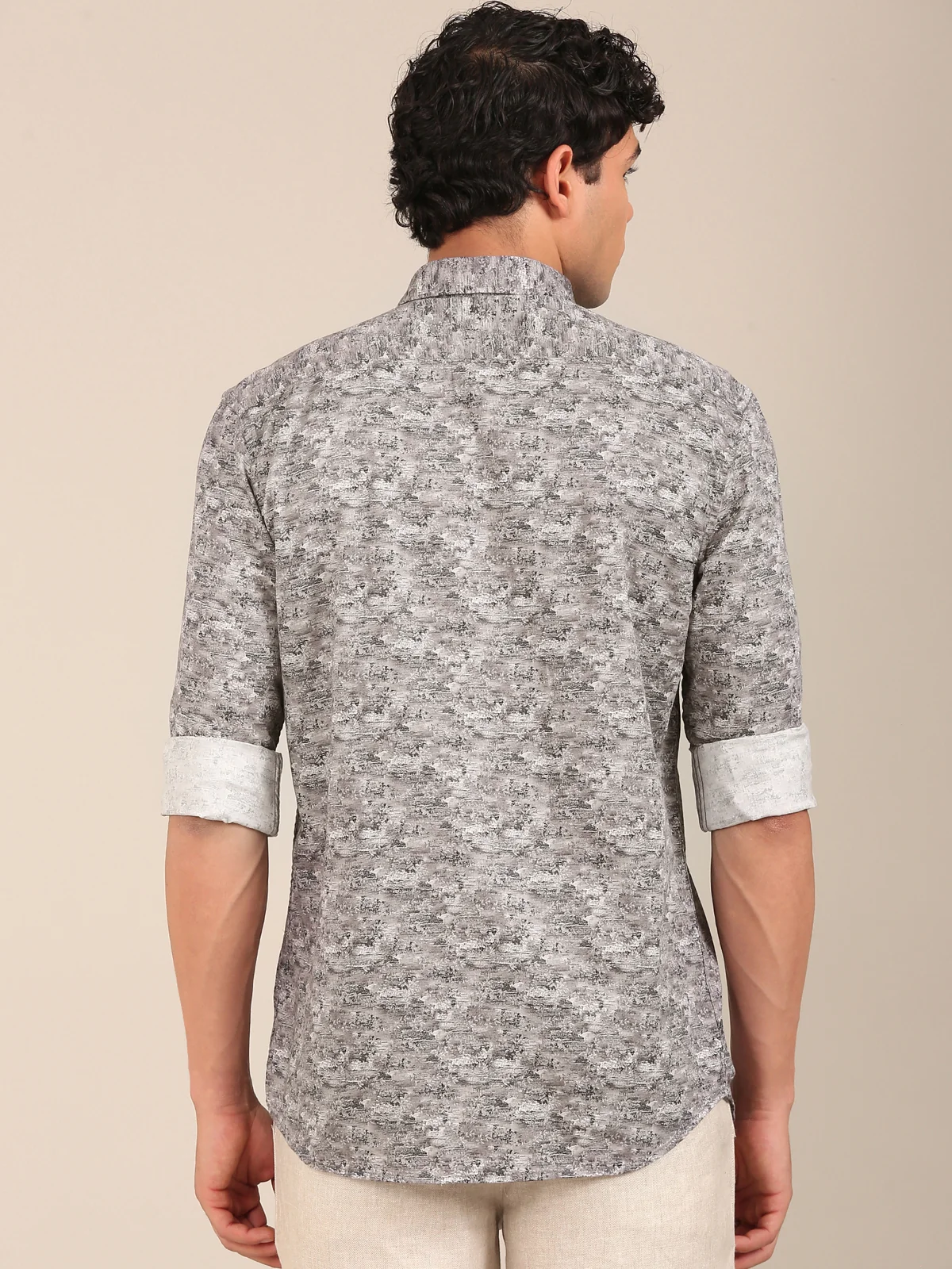 men’s grey abstract print shirt slim fit back view