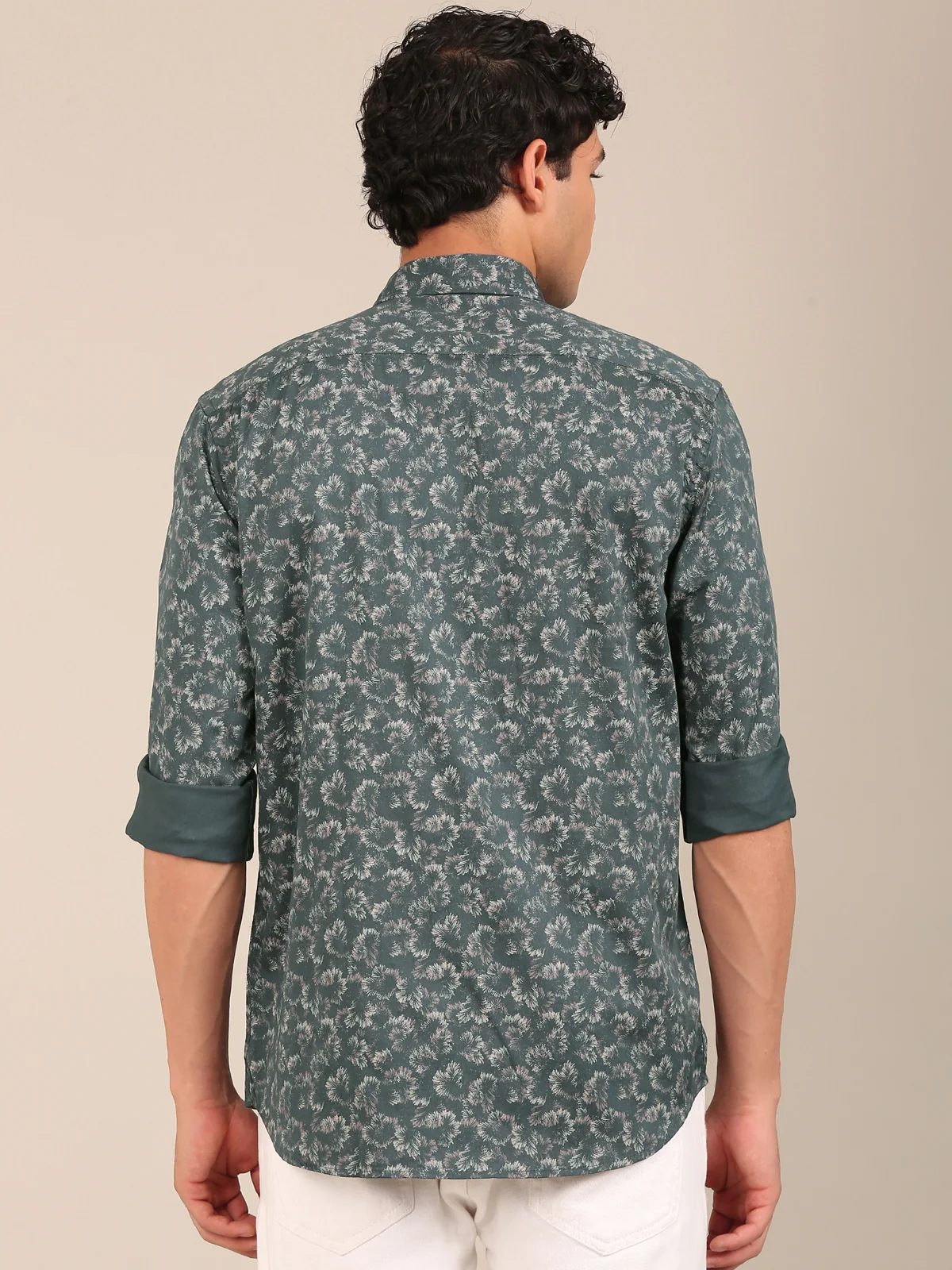 men’s teal green floral shirt slim fit back view