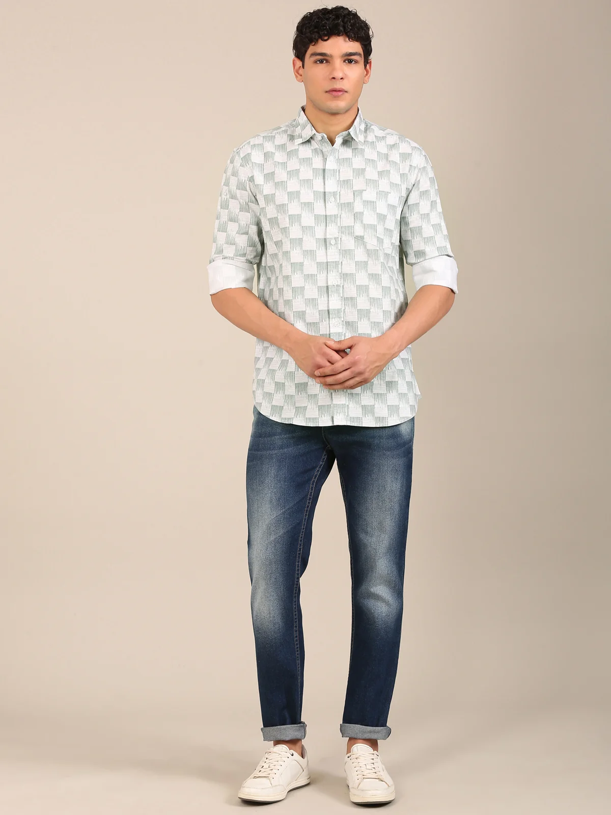 Slim Fit Printed Shirt for Men sage green