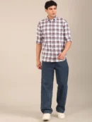 slim fit check shirt for men - Mauve Brown - Flashyn