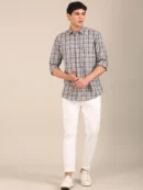 Slim Fit Check Shirt for Men – Navy Brown Giza Cotton Twill